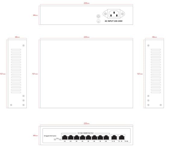 Unmanaged Intelligent 8 Poe Gigabit Rj45 Ports, 2 Gigabit