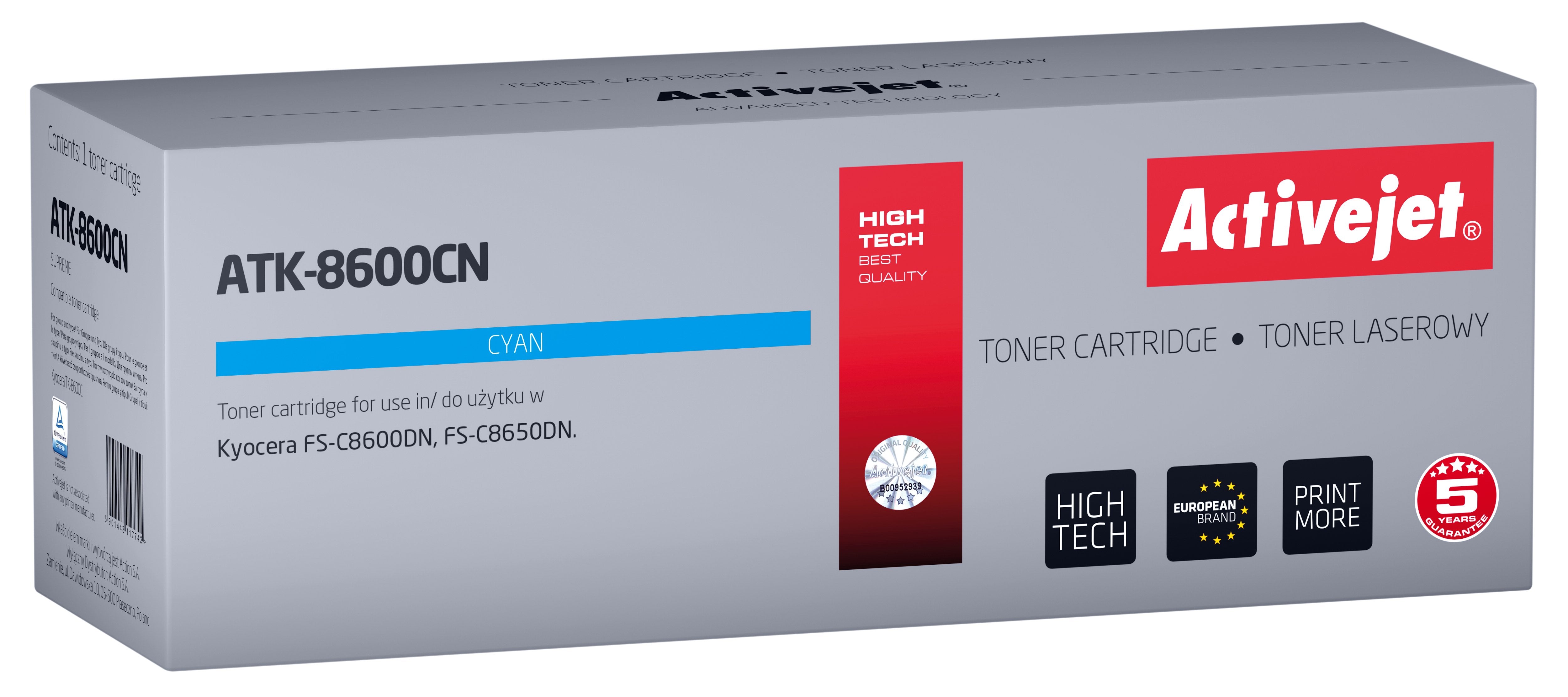 Toner Activejet Atk-8600cn Reemplazo Para Kyocera Tk-8600c Supreme 20000 Pag Cyan