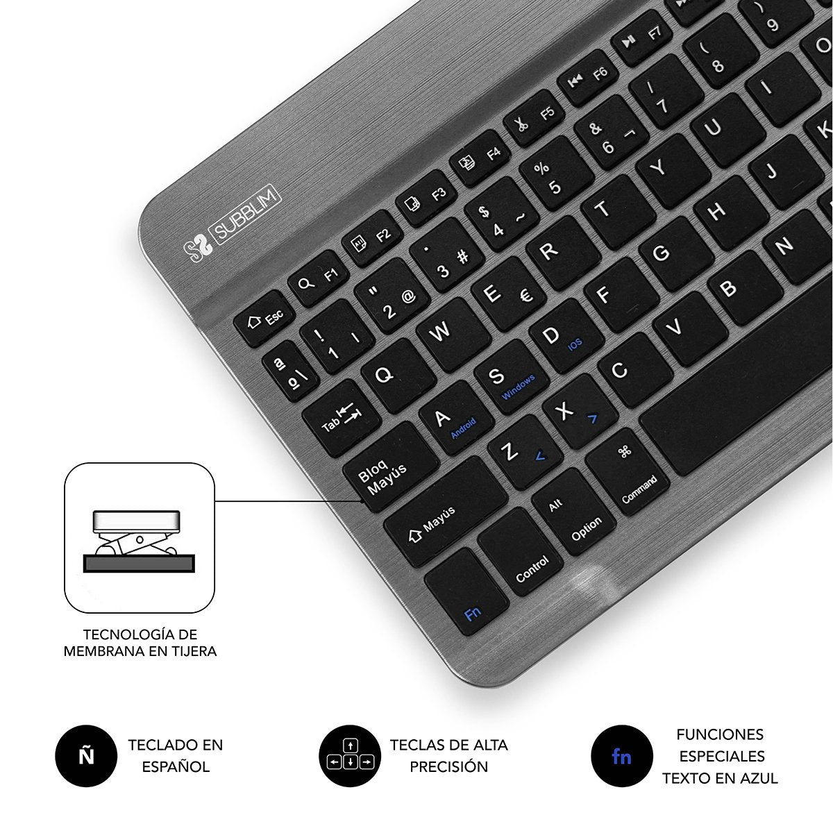 EAN 8436586740573 - SUBBLIM TECLADO SMART BLUETOOTH GREY QWERTY Español Negro, Gris imagen 5