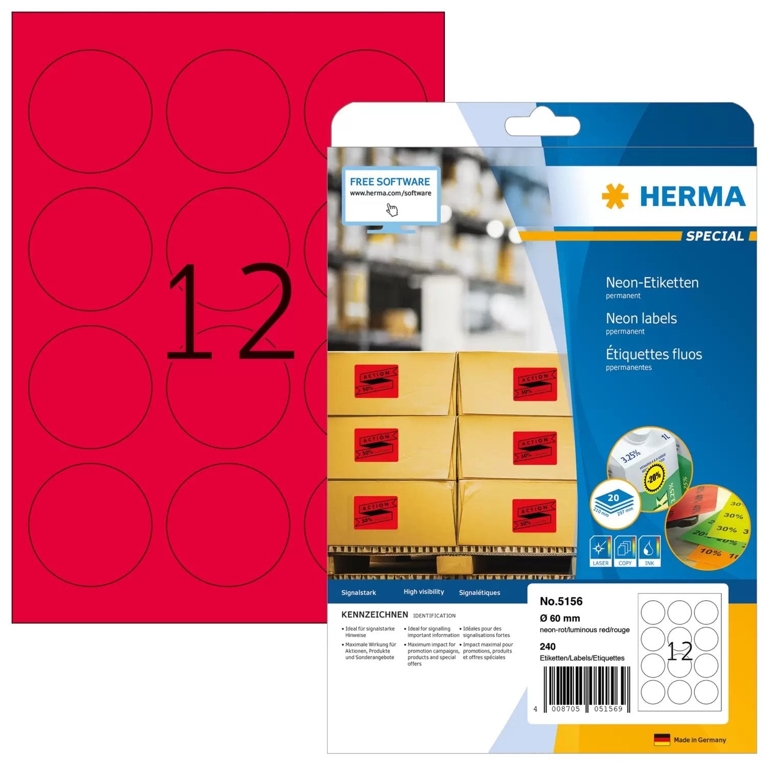 EAN 4008705051569 - HERMA 5156 etiqueta de impresora Rojo Etiqueta para impresora autoadhesiva imagen 1