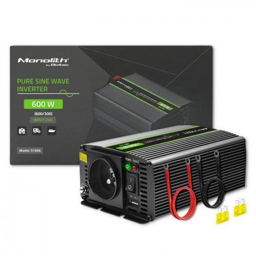 Qoltec 51936 Pure Sine Wave Inverter Monolith 300w 600w 24v To 230v