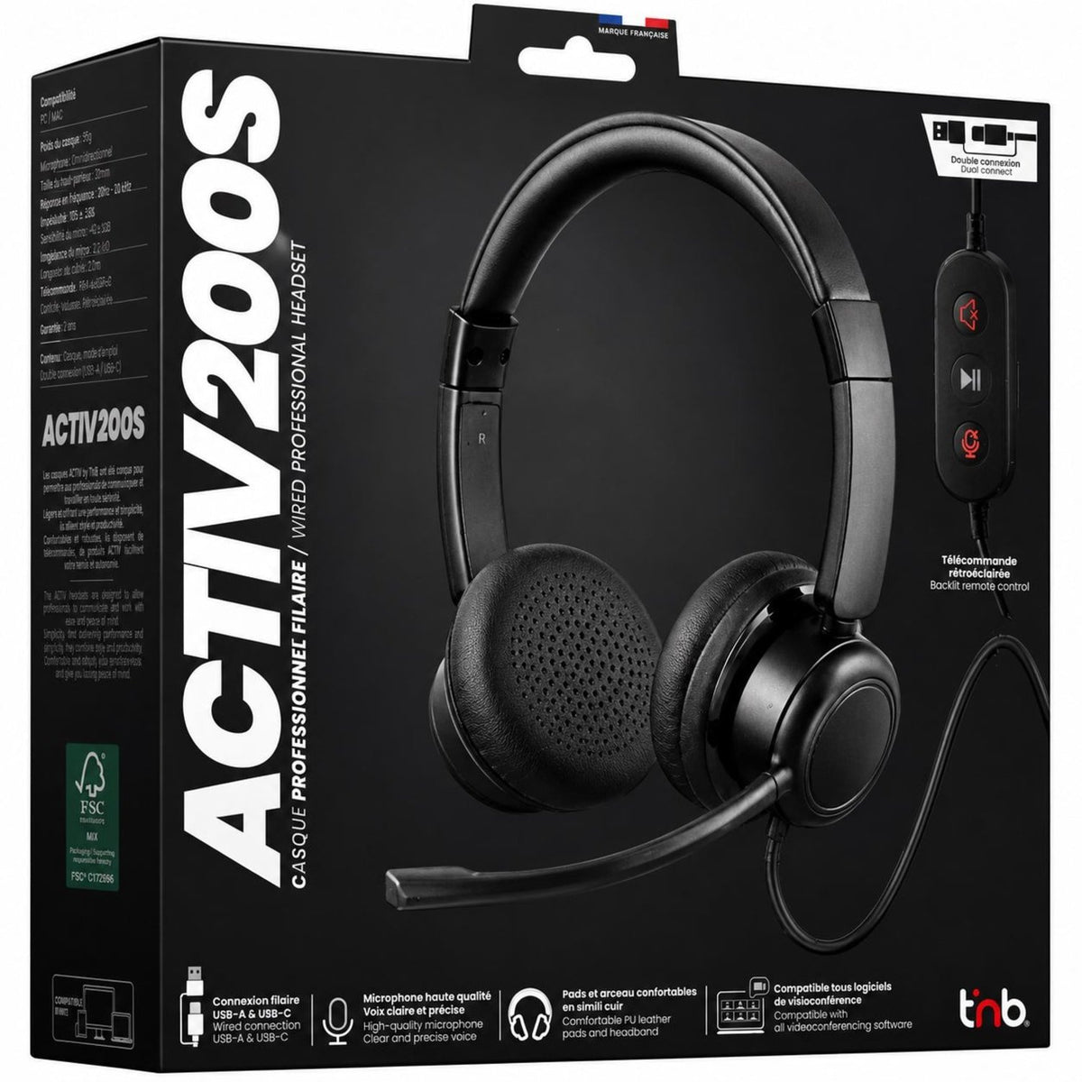 EAN 3303170126837 - T'nB ACTIV200S auricular y casco Auriculares Alámbrico Diadema Business/Everyday USB Type-C / USB Type-A imagen 6
