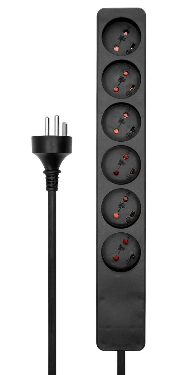 Danish Power Strip 6-Way Black 10m Cable