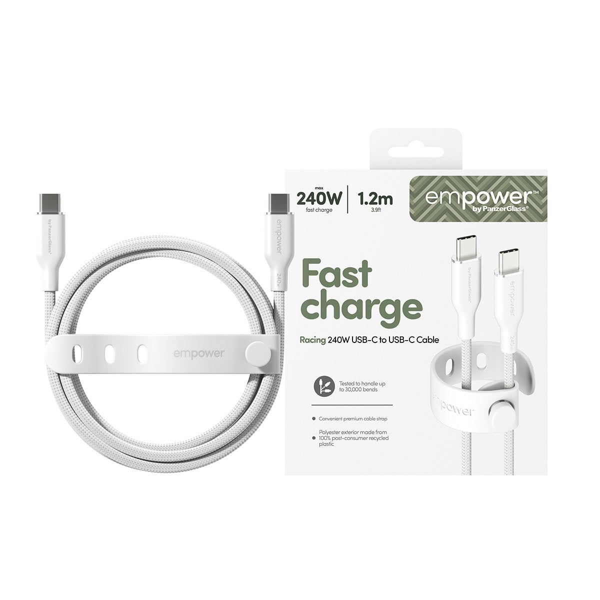 EAN 5715685027666 - PanzerGlass empower™ by ® Racing 240W USB-C to USB-C Cable | USB 2.0 | 1.2M | Silver White cable USB Blan imagen 3