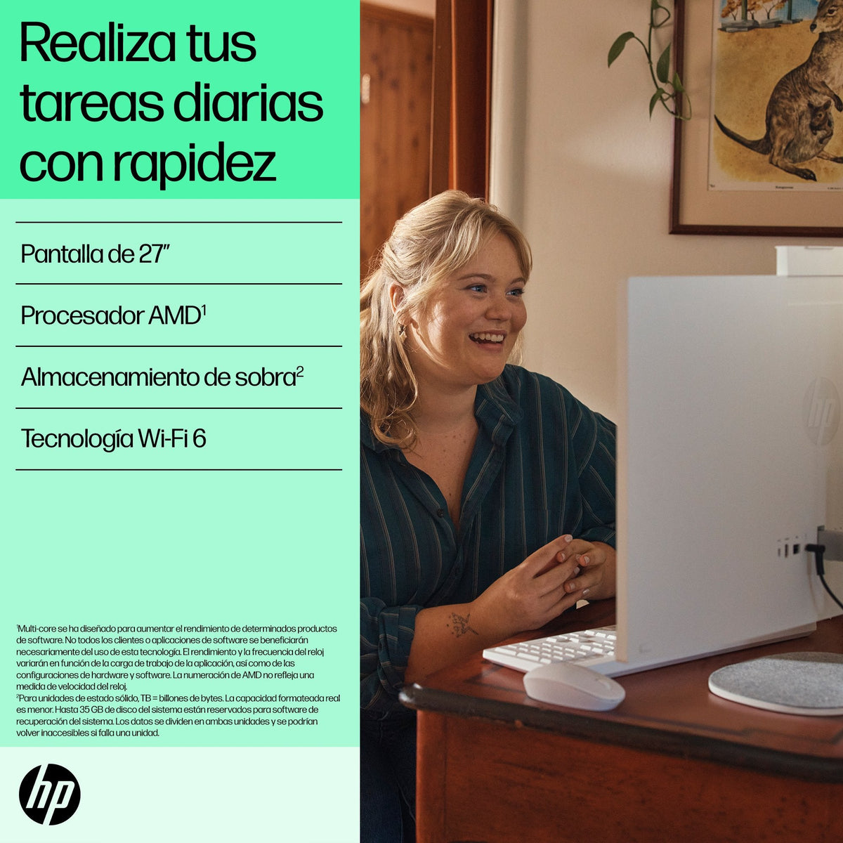 All In One Hp 27 Cr0108ns 27" Full Hd Amd Ryzen 5 7520u 16 Gb Lpddr5 512 Gb Ssd Gráficos Amd Radeon Integrados Sin Sistema Operativo Blanco