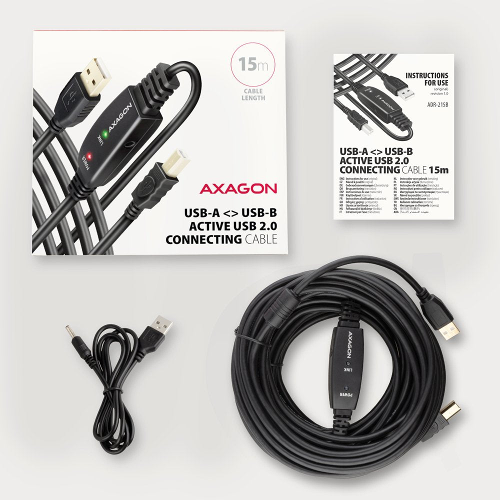 Axagon Adr-215b Aktives Usb 2.0 Verbindungscable, Usb-A Auf Usb-B - 15m