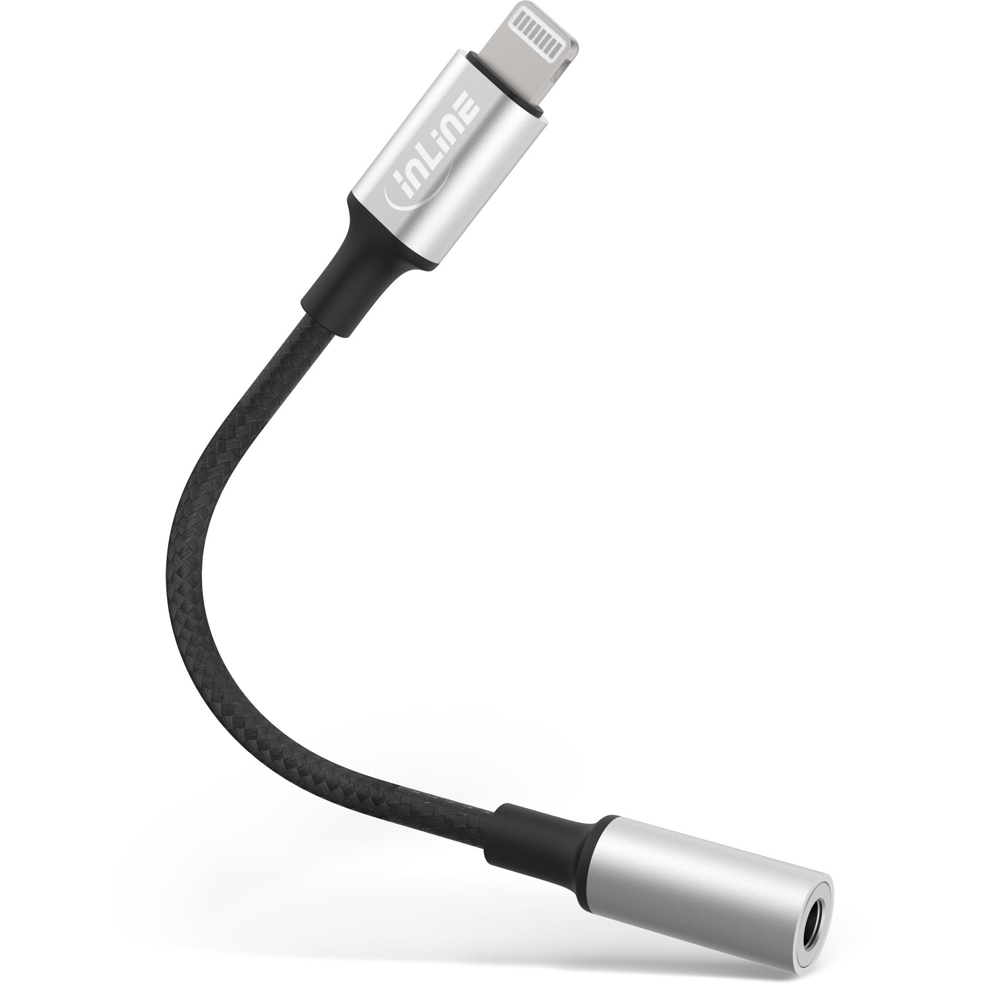 Adaptador De Audio Lightning Inline, Para Ipad, Iphone, Ipod, Plateado/Negro, 0,1 M Con Certificación Mfi