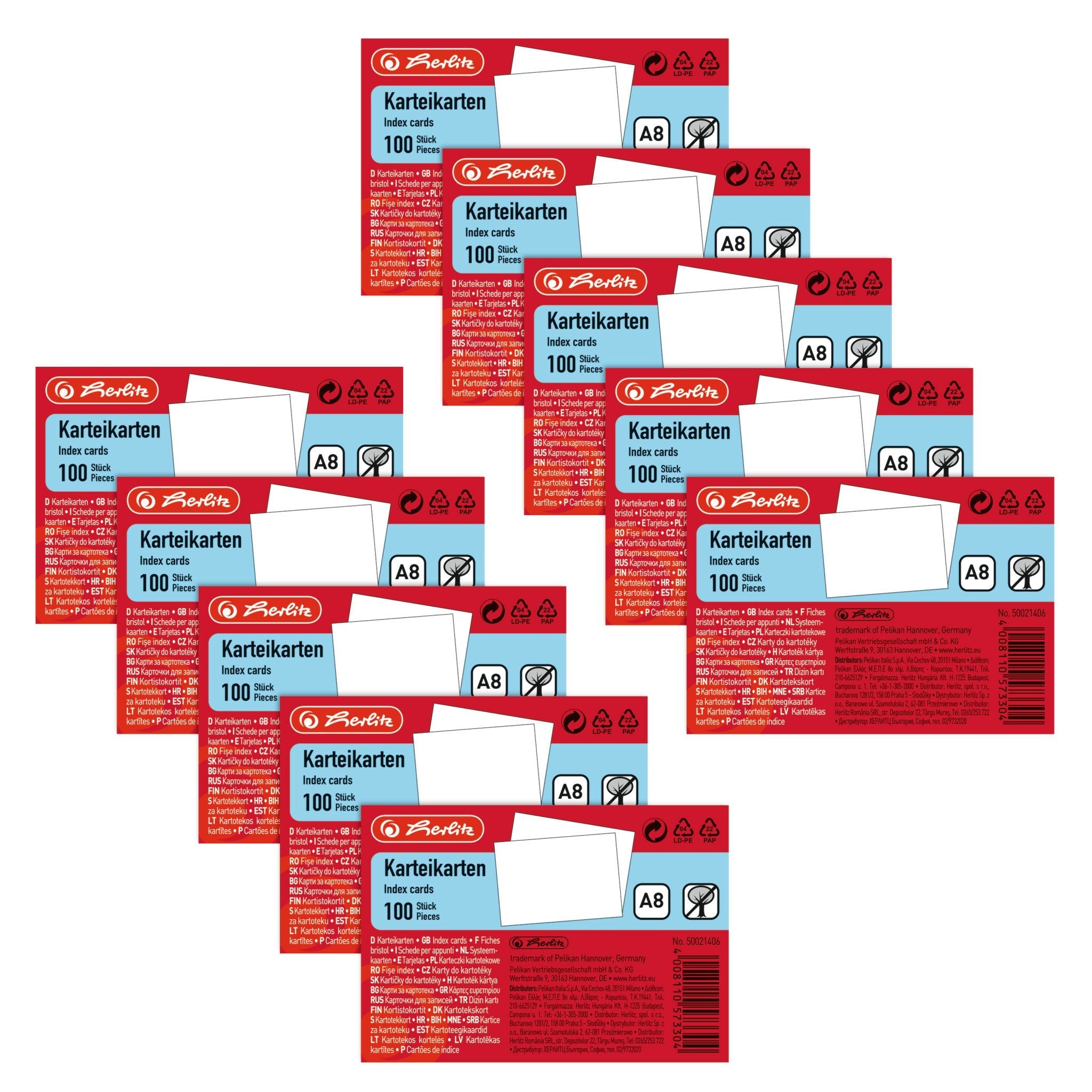 Herlitz Karteikarte A8 Blanko Ws Hf Eingeschblancot Con Aufrei