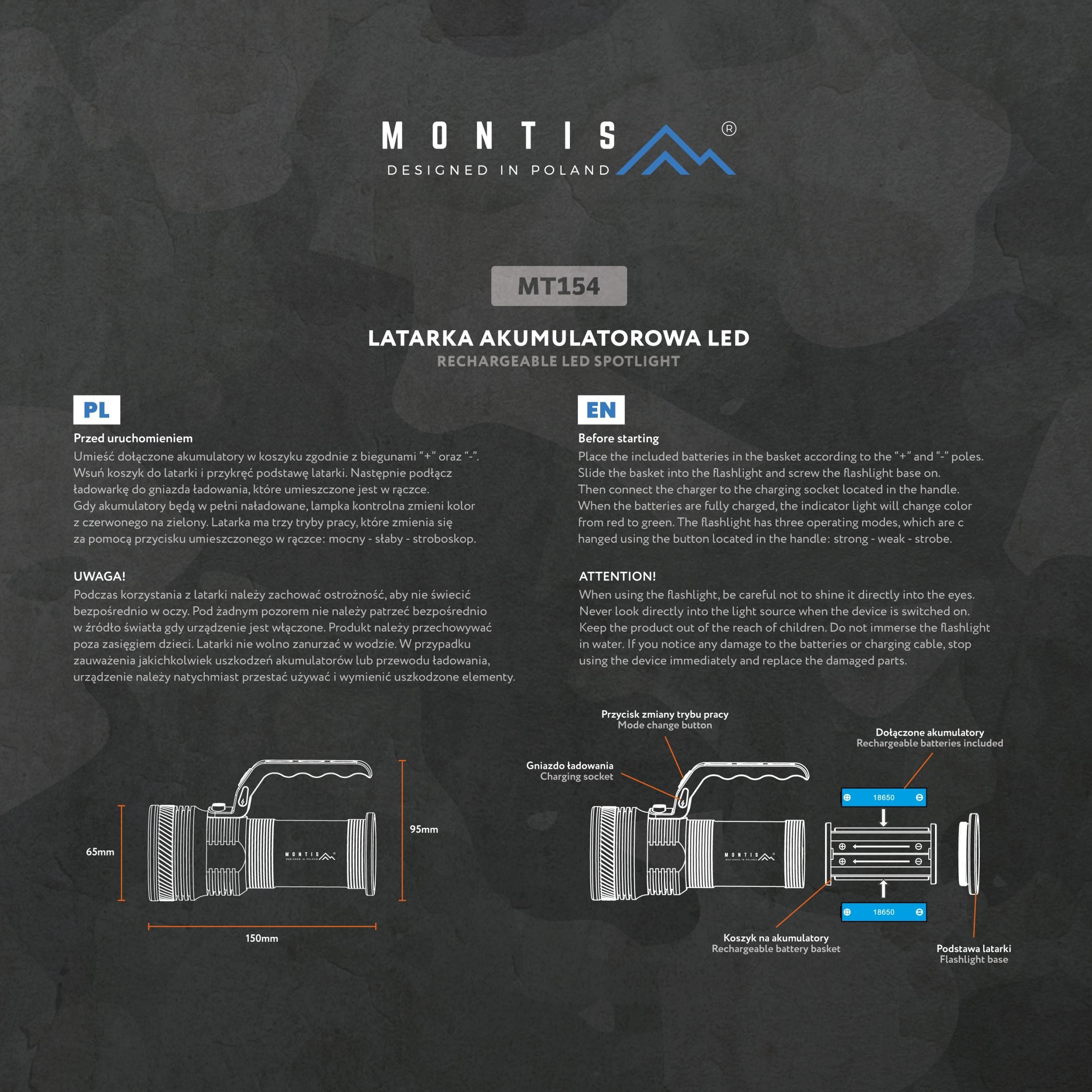 EAN 5901811409738 - Montis Aluminiowa ręczna latarka akumulatorowa LED MT154 Gris Linterna de mano imagen 8