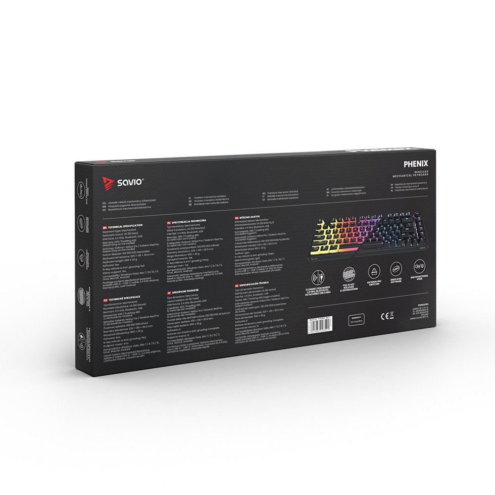 EAN 5901986048558 - Savio SAVGK-PHENIX RED PUDDING teclado Juego USB + RF Wireless + Bluetooth QWERTY Inglés de EE. UU. Negro imagen 9