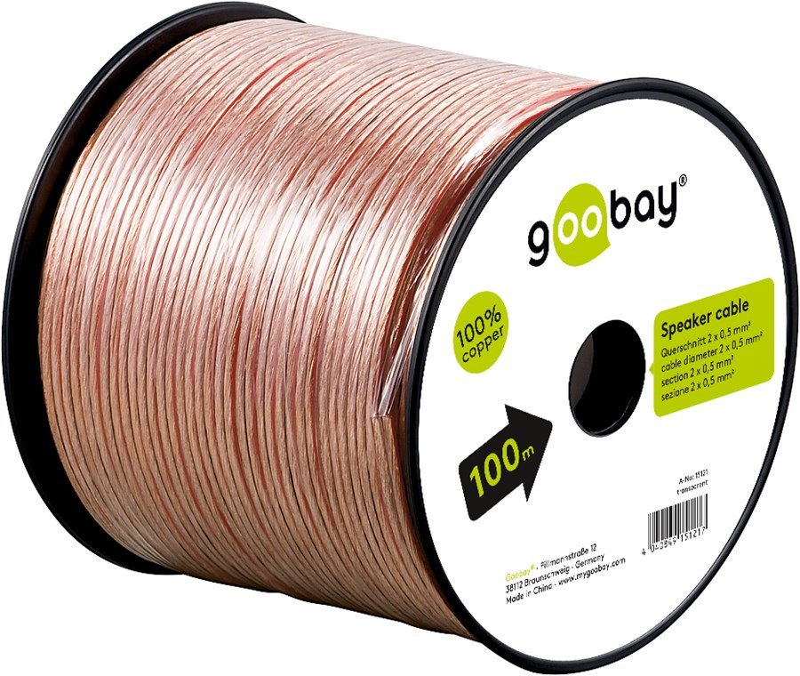 Bobina De 100 Metros Cable Altavoz Transparente 2x0,50mm Cobre Goobay