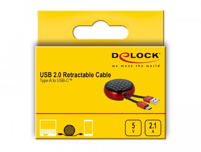 Delock Cable Enrollable Usb 2.0 Tipo A A Usb-C 0.90m Negro / Rojo
