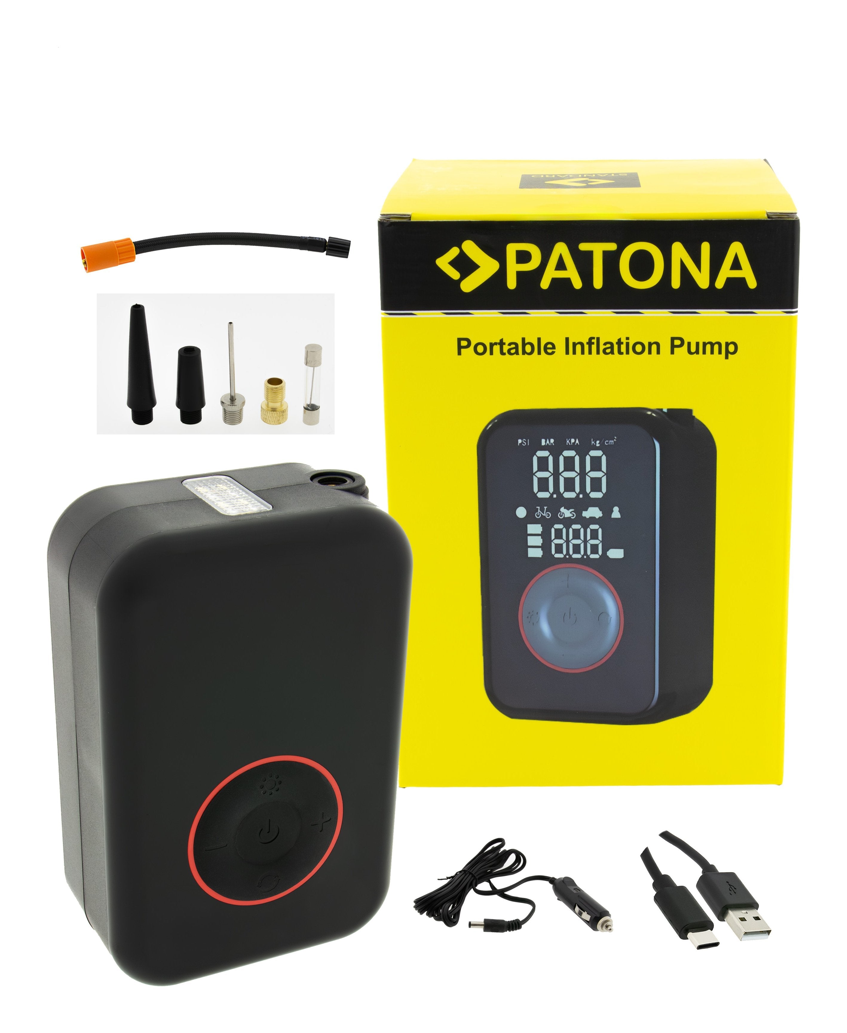 Patona Bomba Eléctrica Para Neumáticos 10,3 Bar / 150 Psi Powerbank Y Lámpara Led Negro