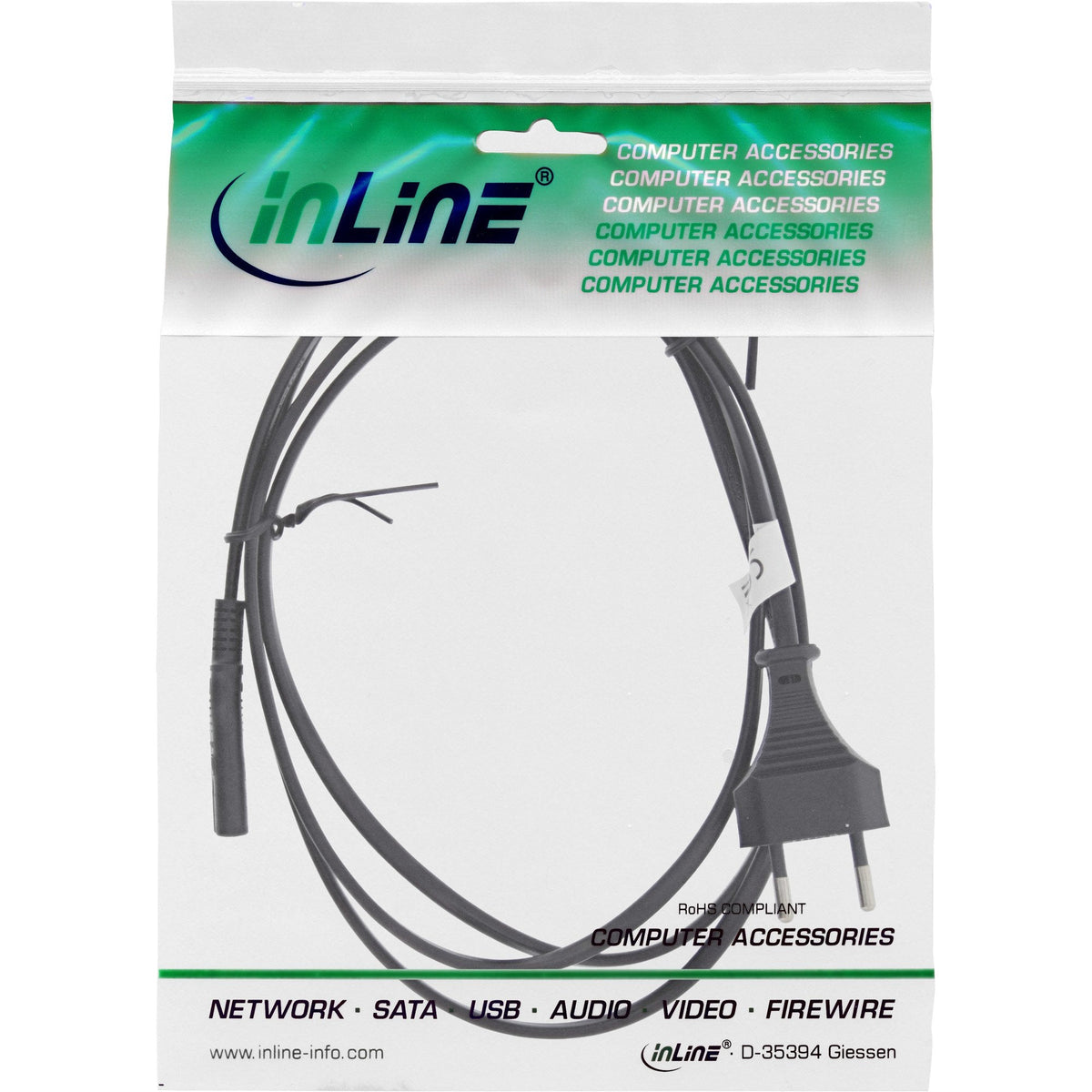 Enchufe Inline Suiza Cee7/16 A Cable De Alimentación Euro8 C7, Negro, 1,8 M