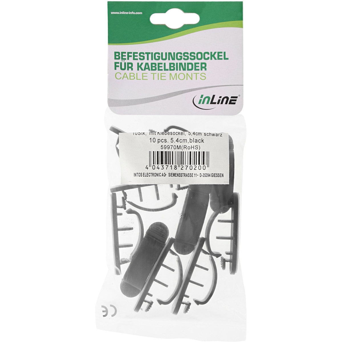 Inline 10 Uds. Gestor De Cables Con Cinta Adhesiva 5,4cm Negra