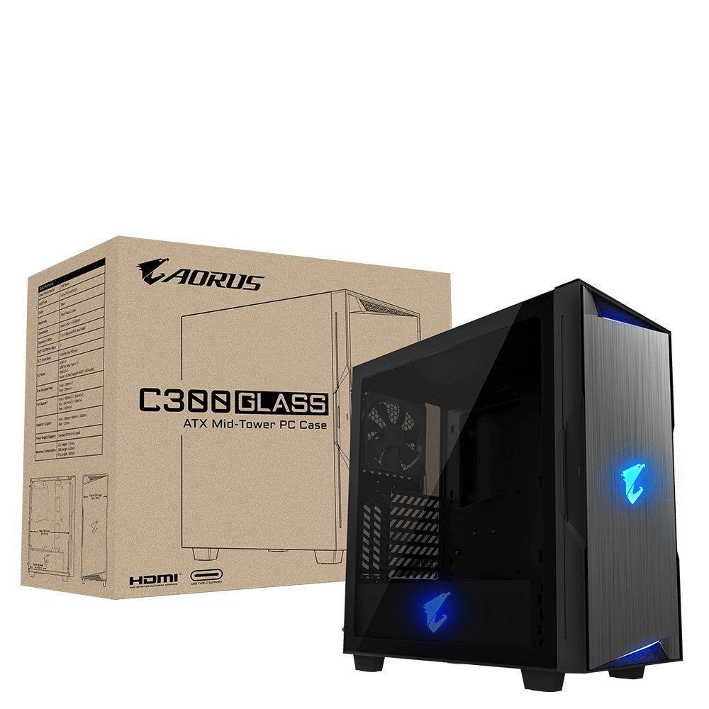 Caja Pc Gigabyte Aorus Semitorre C300 Glass Bahias Int:2x3'5, 3x2'5/ 1xusb-C, 2xusb3.0, 1xhdmi/Audio In/Out/ Iluminacion Rgb