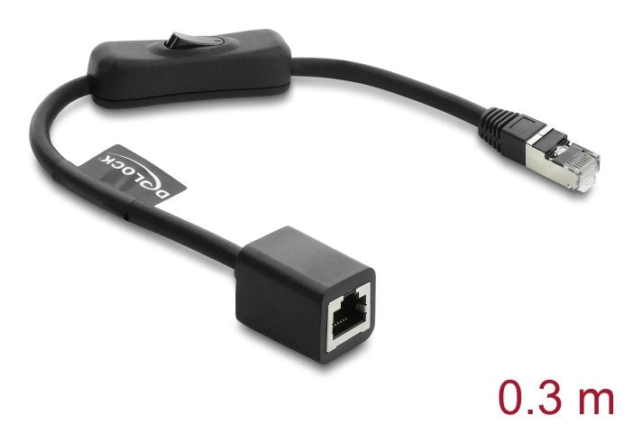 Delock Rj45 Cable Stecker Zu Buchse Mit Schalter Cat.6 F Utp 0,3 M - Netzwerkschaltung Schwarz