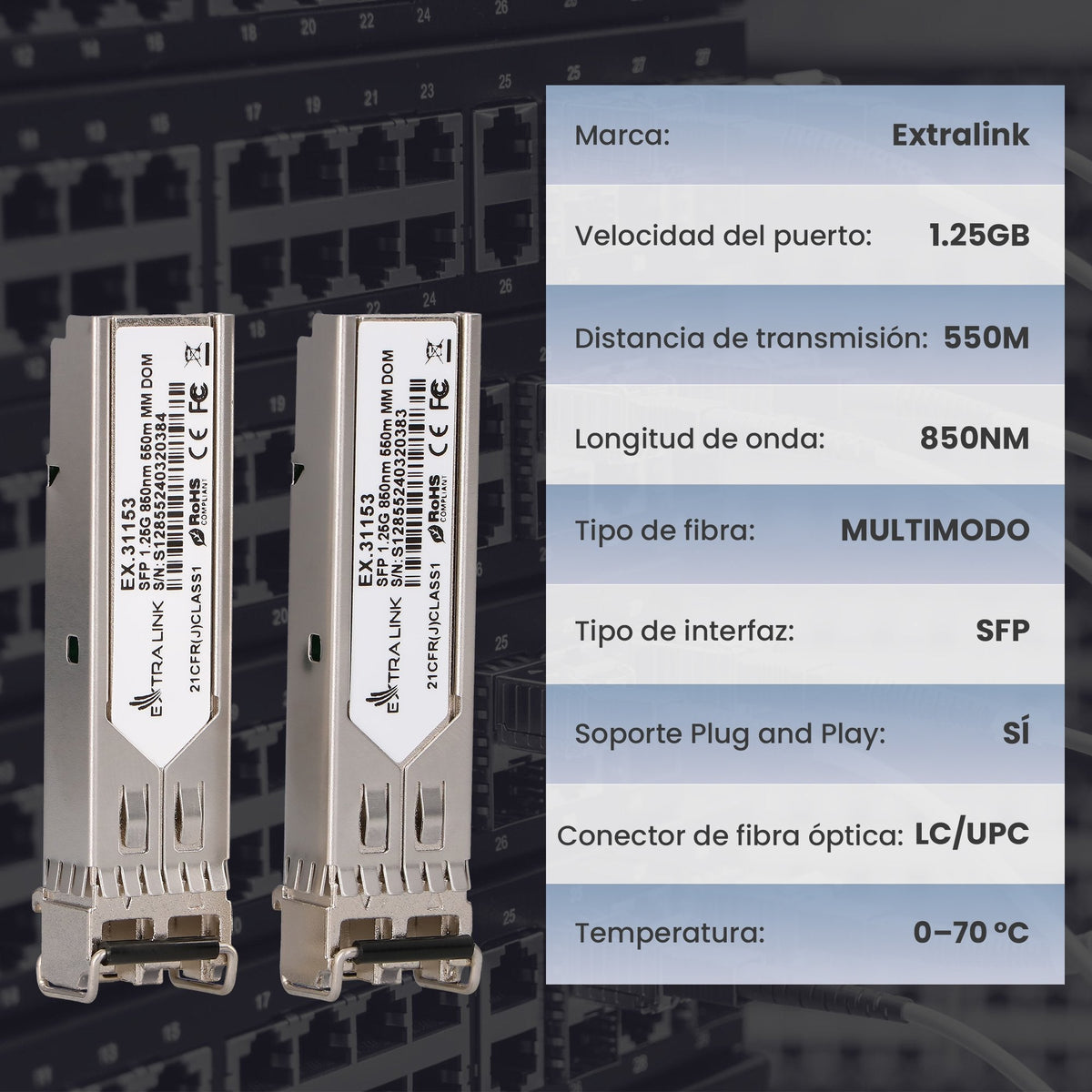 Extralink Sfp 1.25g 850nm 550m Mm Dom 2-Pack