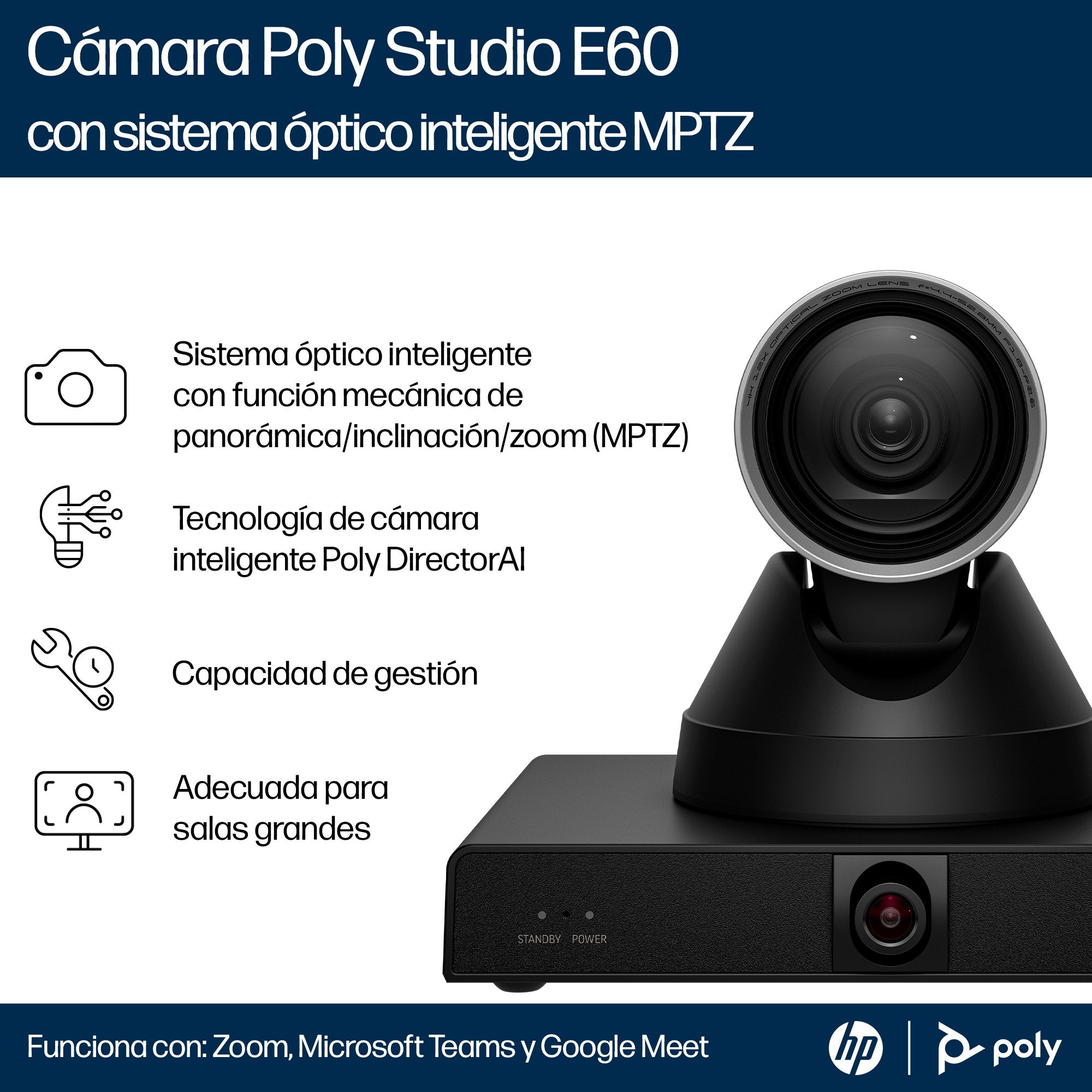 EAN 0198122304387 - HP Poly Studio E60 Smart Camera 4K MPTZ with 12x Optical Zoom 8 MP Negro 3840 x 2160 Pixeles 60 pps imagen 6