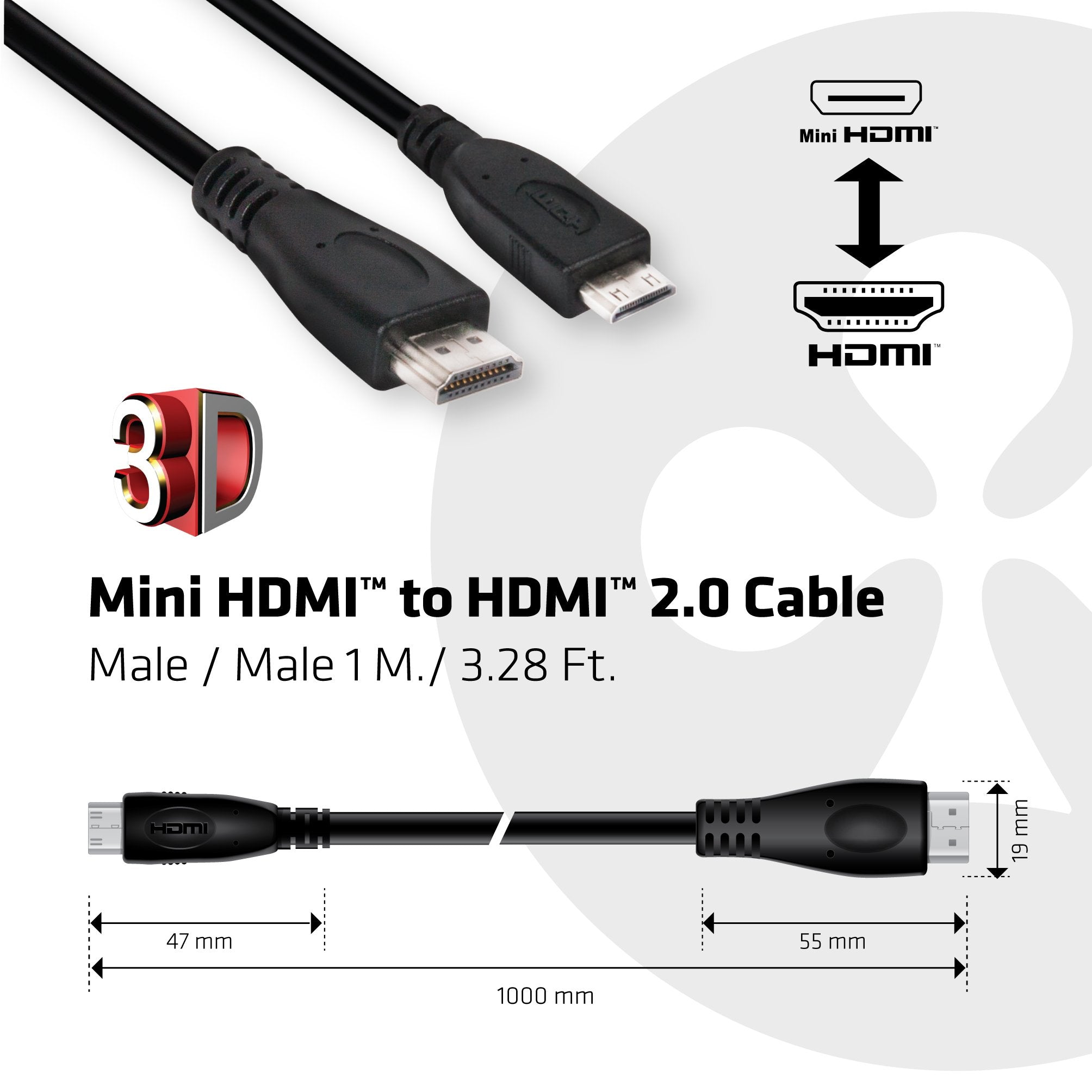 EAN 8719214470661 - CLUB3D CAC-1350 cable HDMI 1 m HDMI Type C (Mini) HDMI tipo A (Estándar) Negro imagen 3