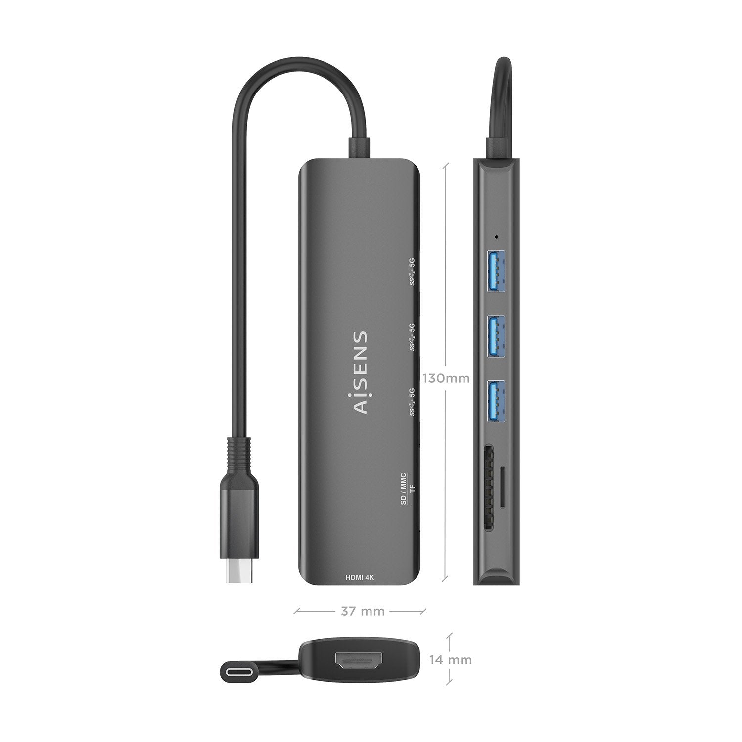EAN 8435739903131 - AISENS ASUC-6P024-GR base para portátil y replicador de puertos Alámbrico USB 3.2 Gen 1 (3.1 Gen 1) Type- imagen 4