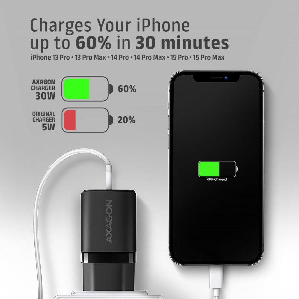 EAN 8595247908315 - Axagon ACU-PD30 kroviklis jungiama tinkl PD 30W, 1x port USB-C, PD3.0/QC3.0/AFC/FCP/Apple Juoda Teléfono imagen 6