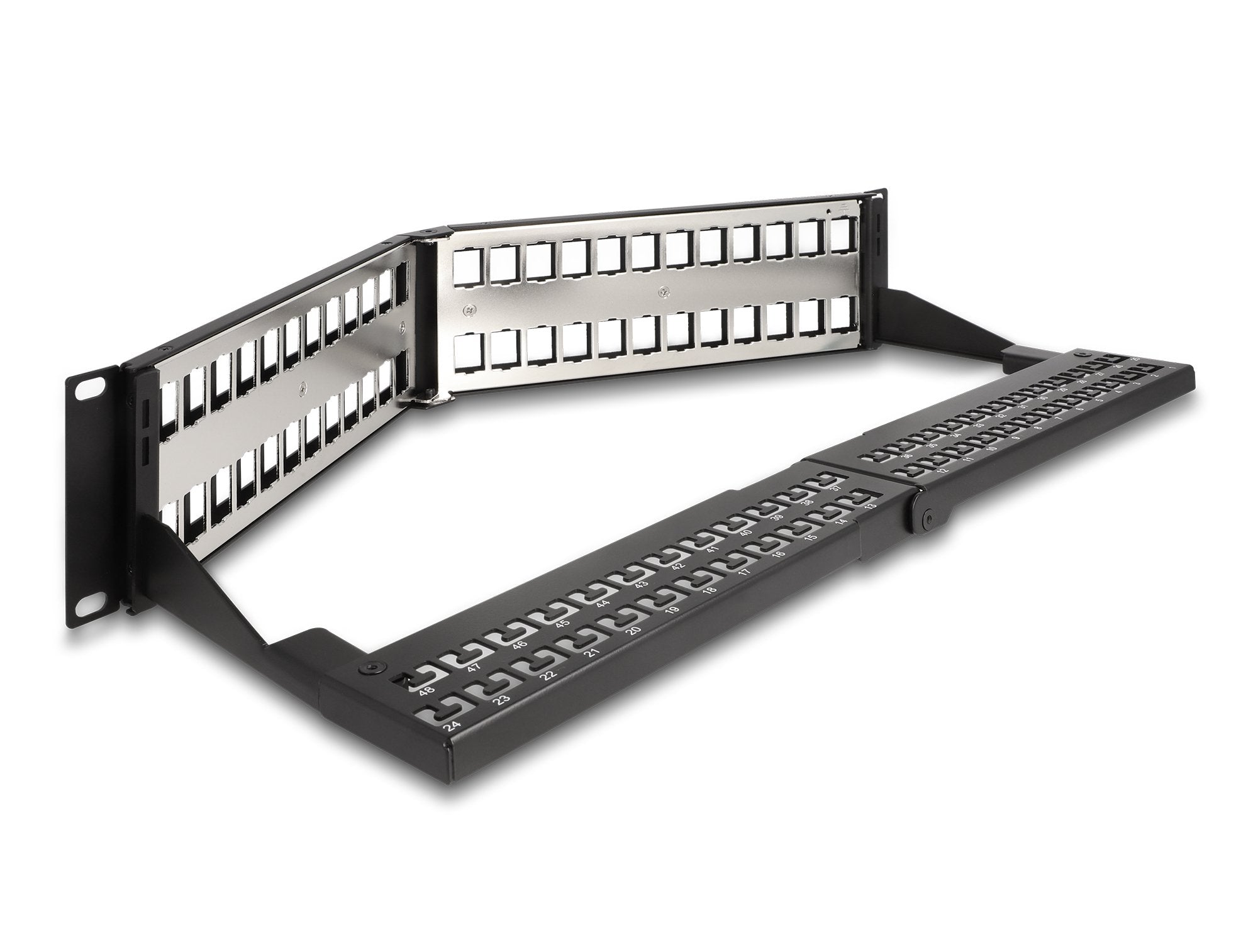 Delock 19 Keystone Patchpanel 48 Port Mit Entlastungsschiene 2 He Gewinkelt Schwarz
