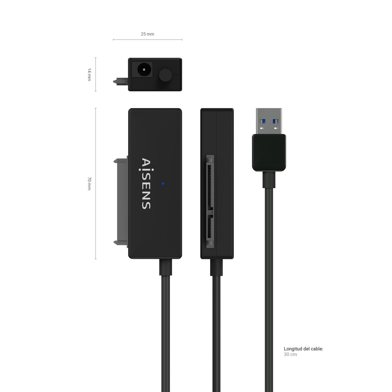 Aisens Adaptador Sata A Usb-A Usb 3.0/Usb3.1 Gen1 Para Discos Duros 2.5? Y 3.5? Con Alimentador - Negro