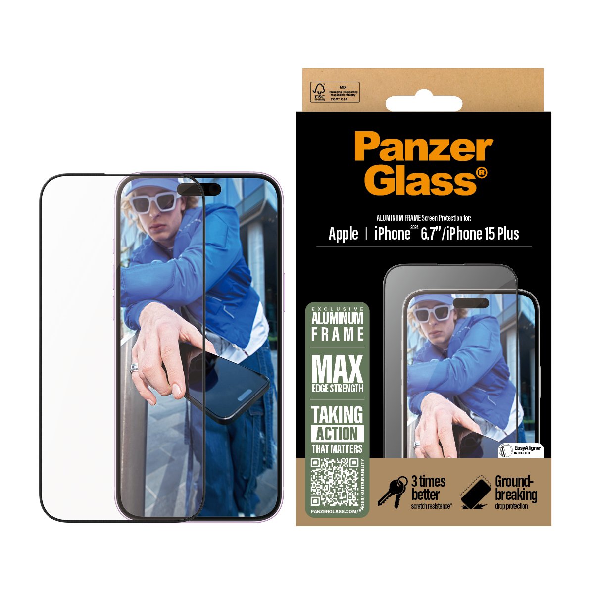 Panzerglass Screen Protector Aluminum Frame Iphone 16 Plus/ 15 Plus Uwf