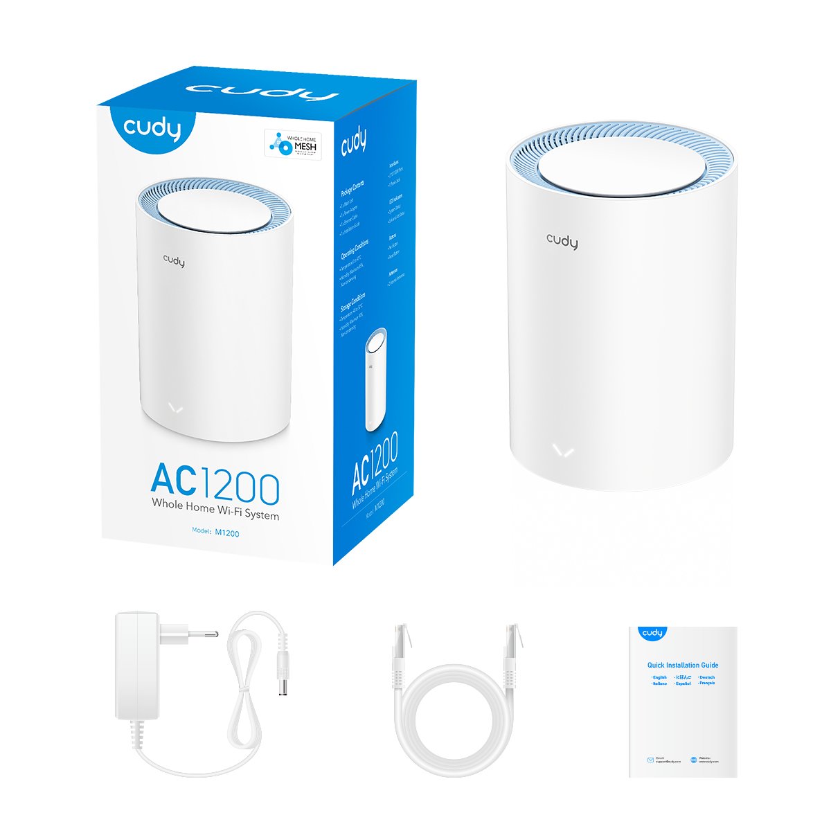 Cudy M1200 Sistema Wifi Mesh Ac1200 Dual Band - 867mbps En 5ghz, 300mbps En 2,4ghz - 1x Puerto Lan 10/100mbps, 1x Puerto Wan 10/100mbps - 2 Antenas Internas