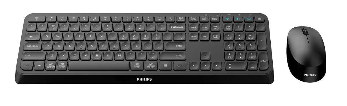Teclado Inglés + Ratón Philips 4000 Series Spt6407b/16 Rf Wireless + Bluetooth Qwerty Negro