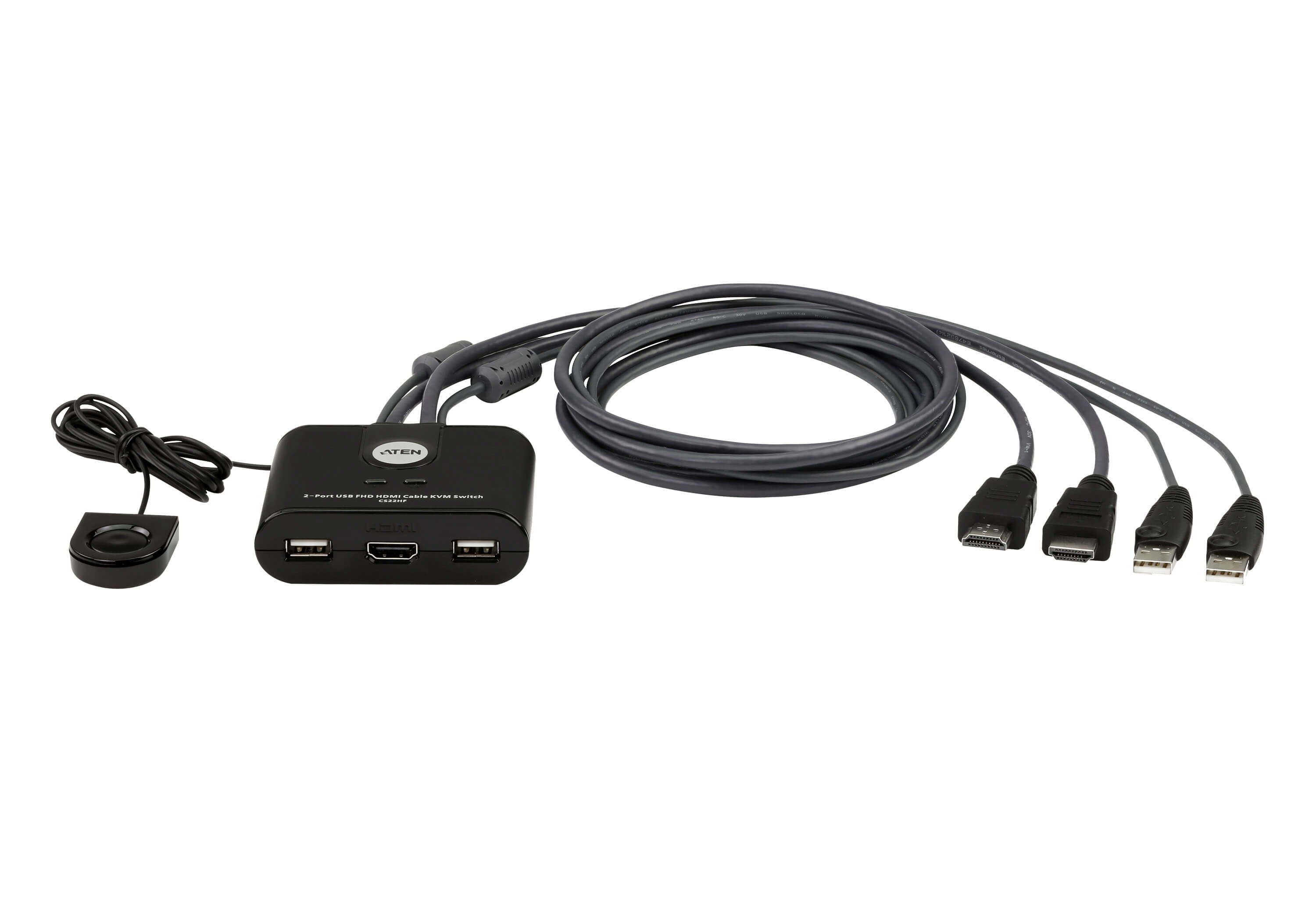 Switch Kvm Con Cable Hdmi Usb De 2 Puertos Aten Cs22hf Con Control Remoto, Fhd