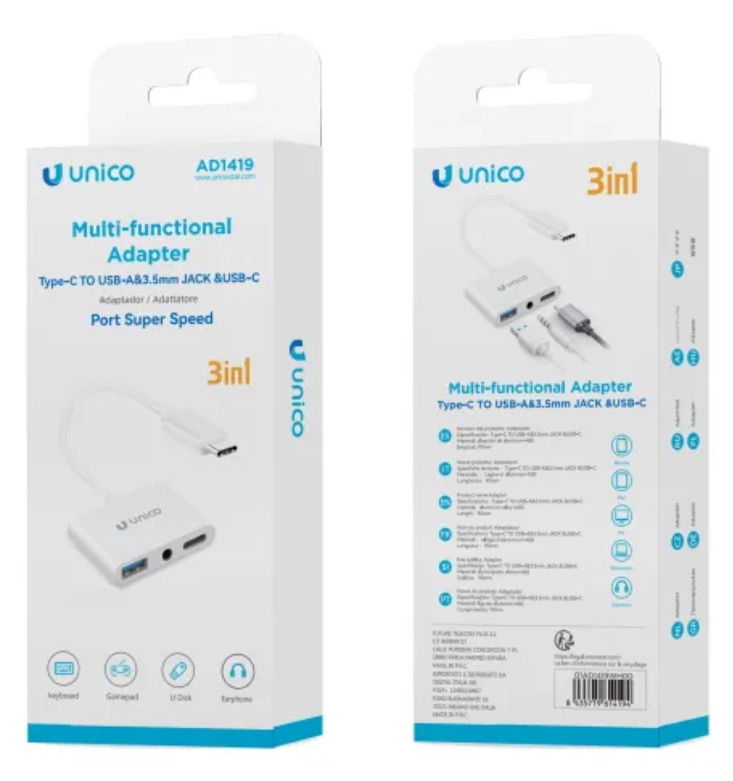 Adaptador Usb C Unico 3 En 1
