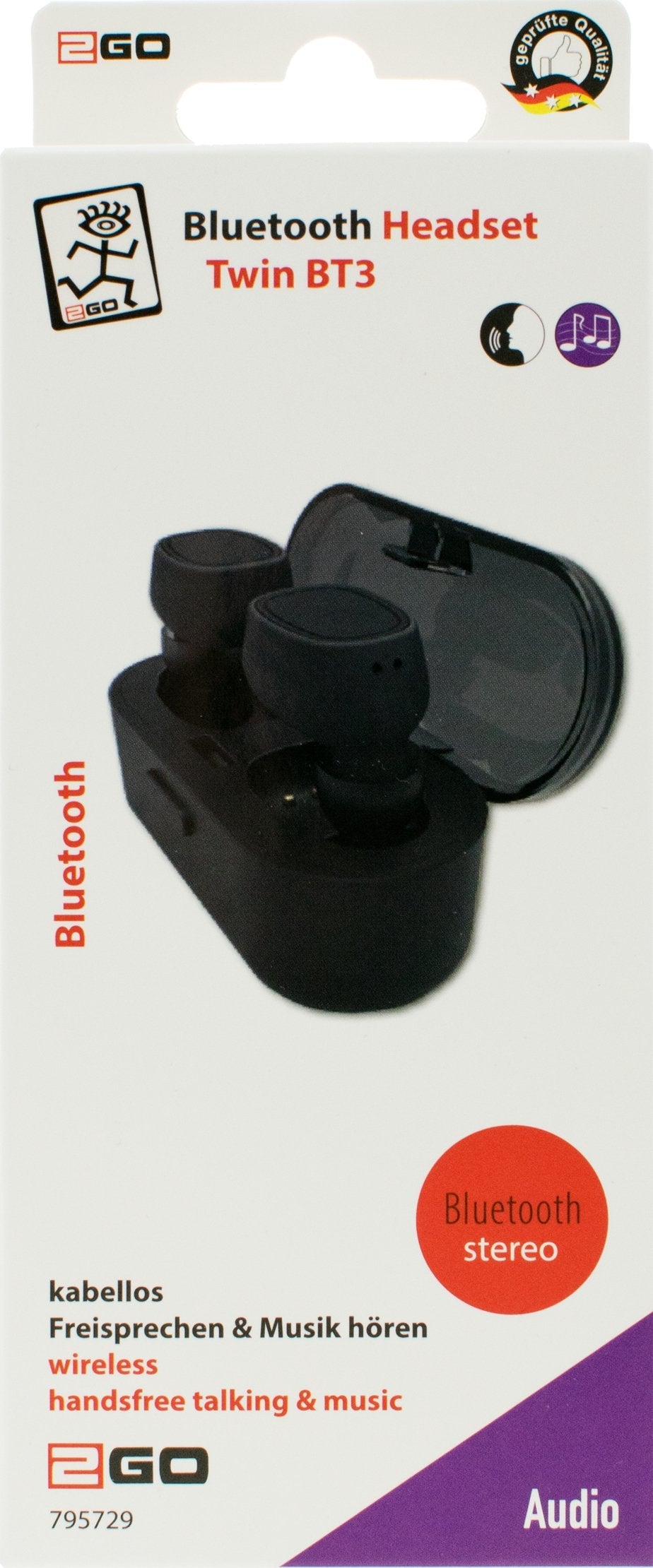 Auricular Bluetooth 2go "Twin Bt" V4.1 Clase 2