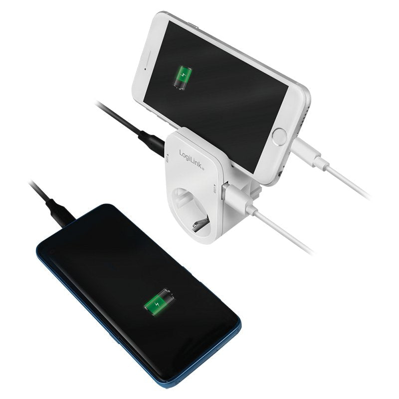 Adaptador De Enchufe Logilink Con Emante, 1x Cee 7 3 Y 2x Usb-A