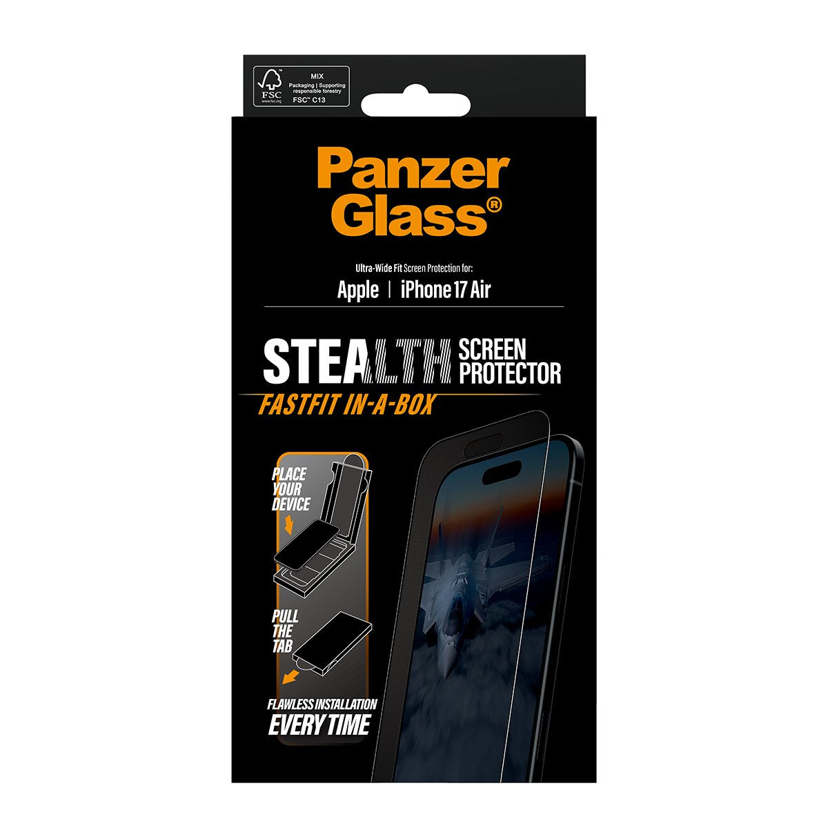 EAN 5715685026607 - PanzerGlass ® Stealth Screen Protector w. Black Frame iPhone 17 Air | Ultra-Wide Fit w. Fastfit in-a-box imagen 3