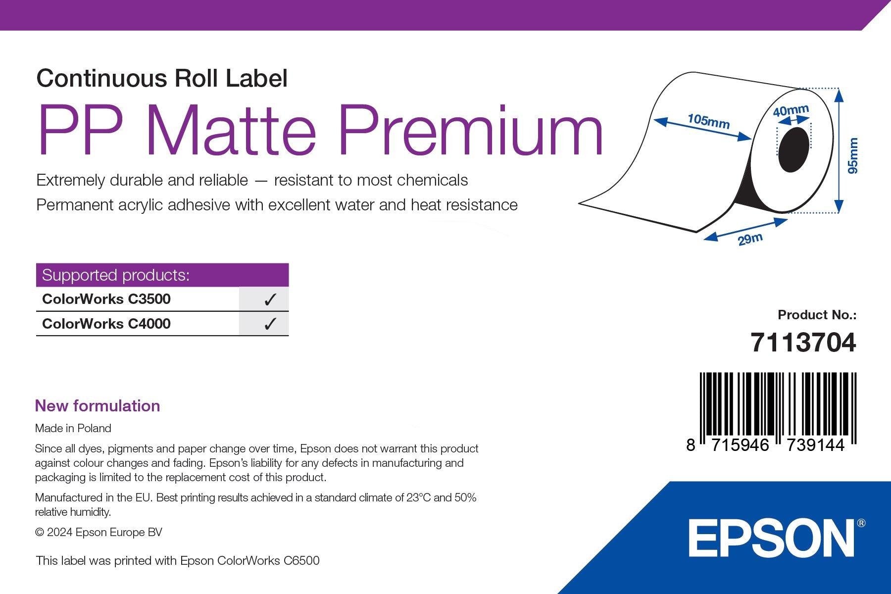 Pp Matte Label Premium Supl Continuous Roll 105mm X 29m
