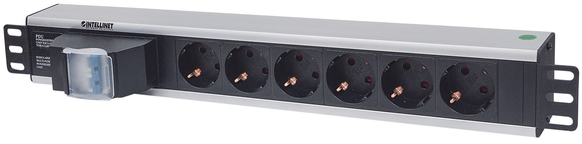 Intellinet Regleta Para Rack, 1.5u, Vertical, Aluminio, Negro, Gris, 6 Salidas Ac, Tipo F
