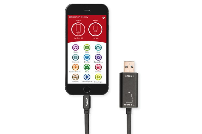 Lector De Tarjetas Externo Ednet 31519 Negro Usb 3.2 Gen 1 (3.1 Gen 1)/Lightning