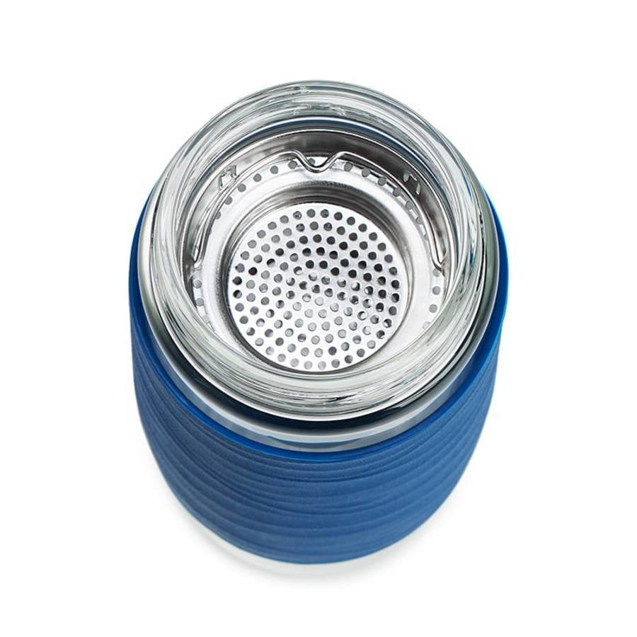 Emsa Tea Mug 420 Ml Transparente, Termo Azul/Transparente, Transparente, Vidrio, Silicona, Acero Inoxidable, China, 420 Ml, 82 Mm