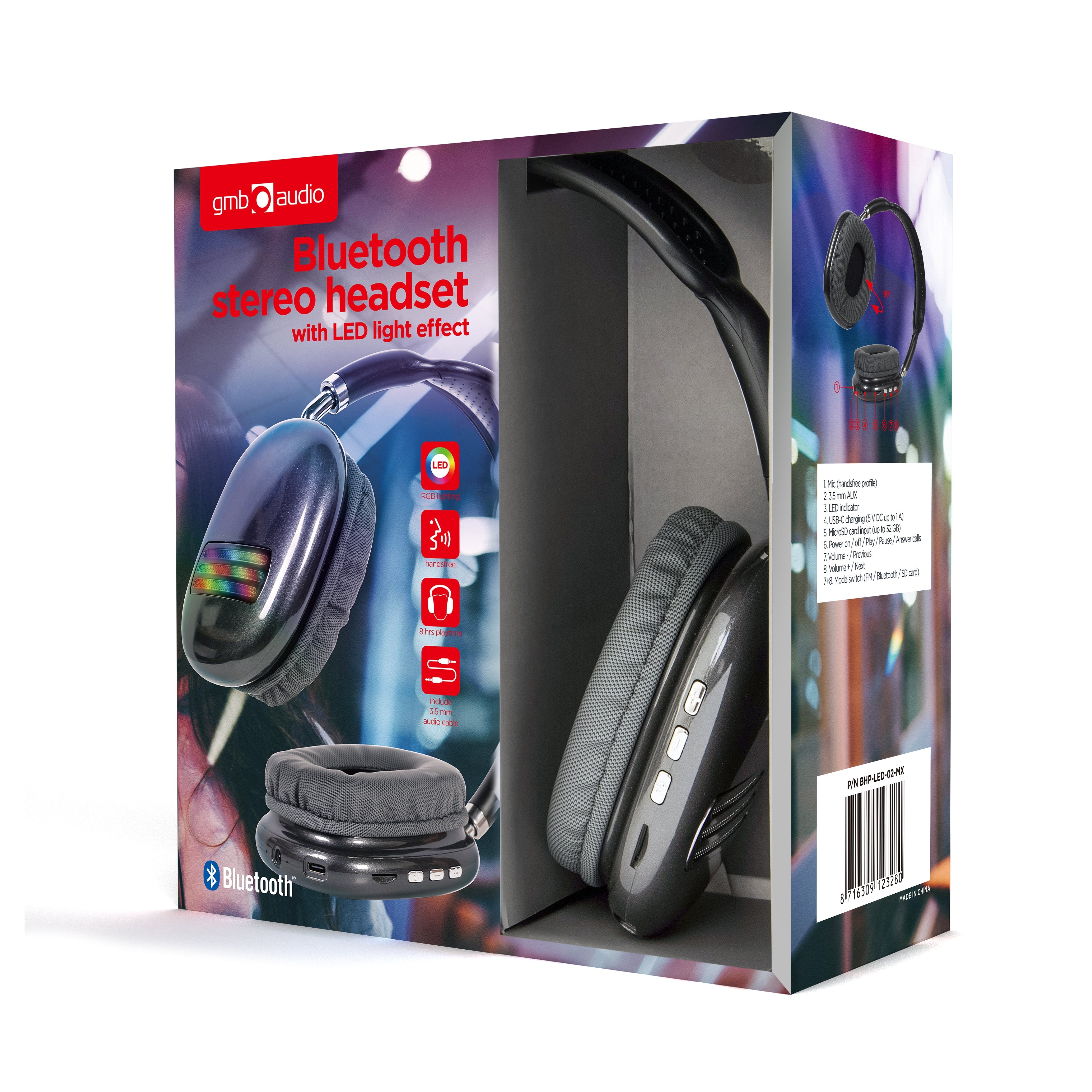 EAN 8716309123280 - Gembird BHP-LED-02-MX auricular y casco Auriculares Inalámbrico y alámbrico Diadema Llamadas/Música Bluet imagen 11