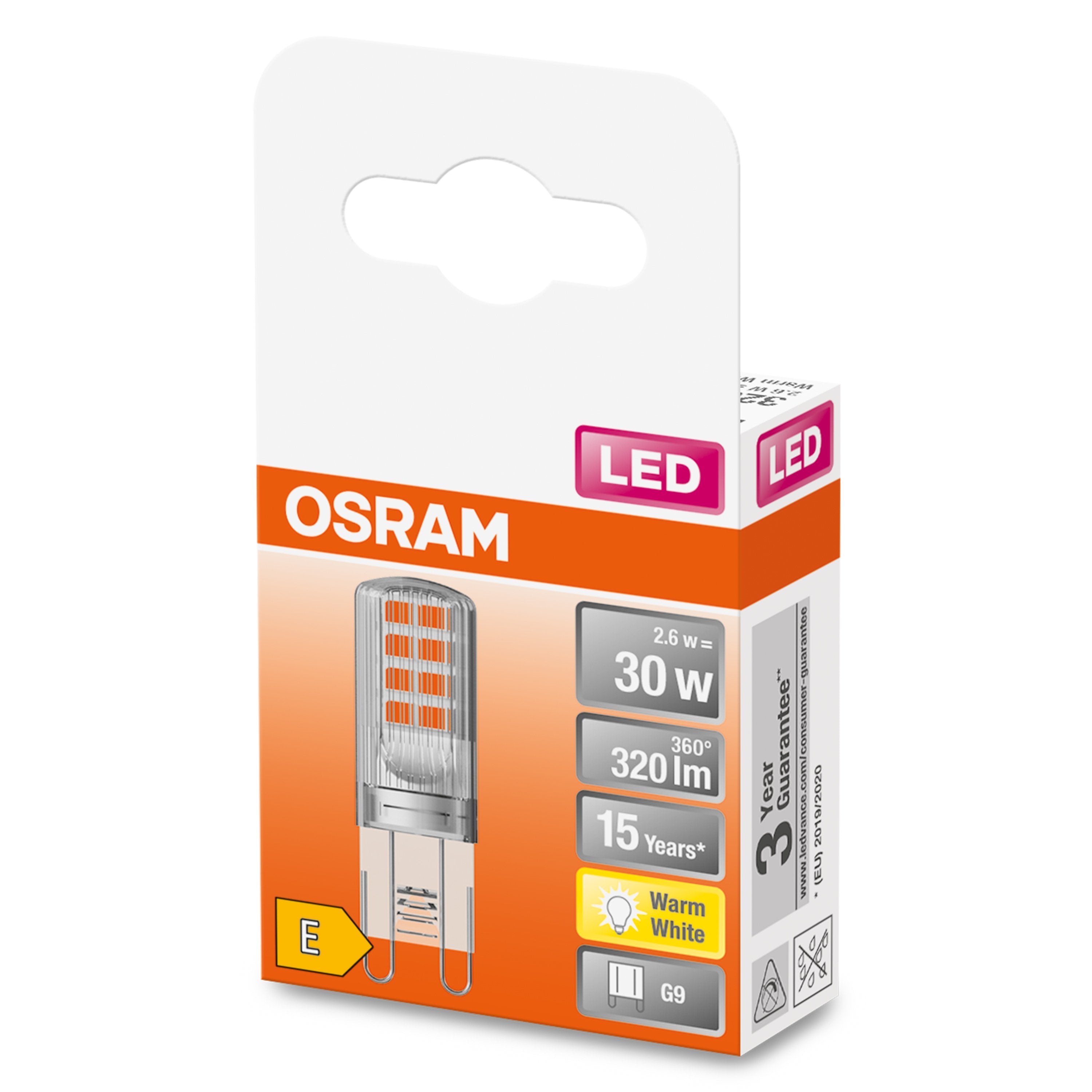 Bombilla De Cápsula Led Osram Transparente - 2.6w Equivalente A 30w G9 - Blanco Cálido
