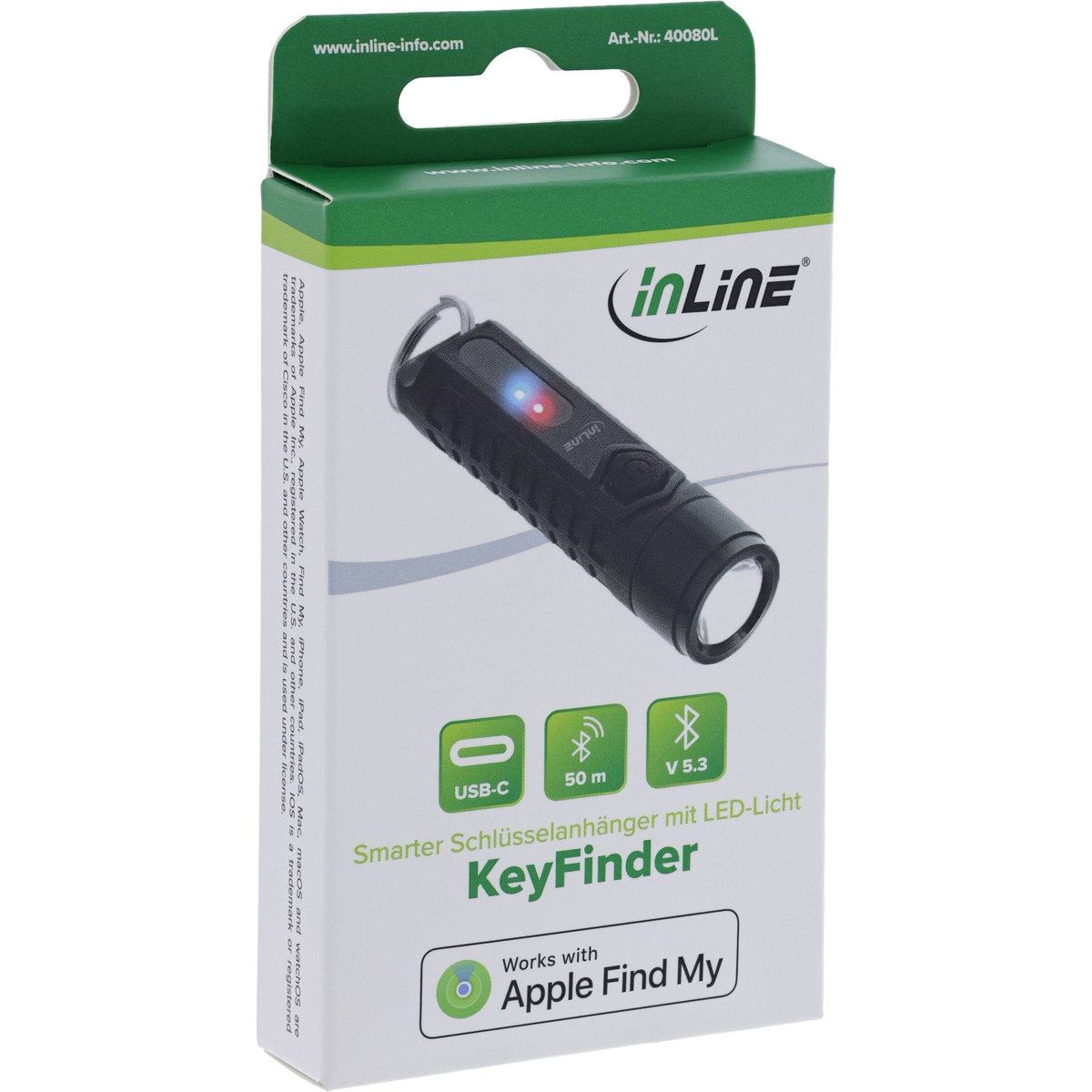 Inline® Keyfinder, Smart Keychain With Led Light, 300mah, Ip65