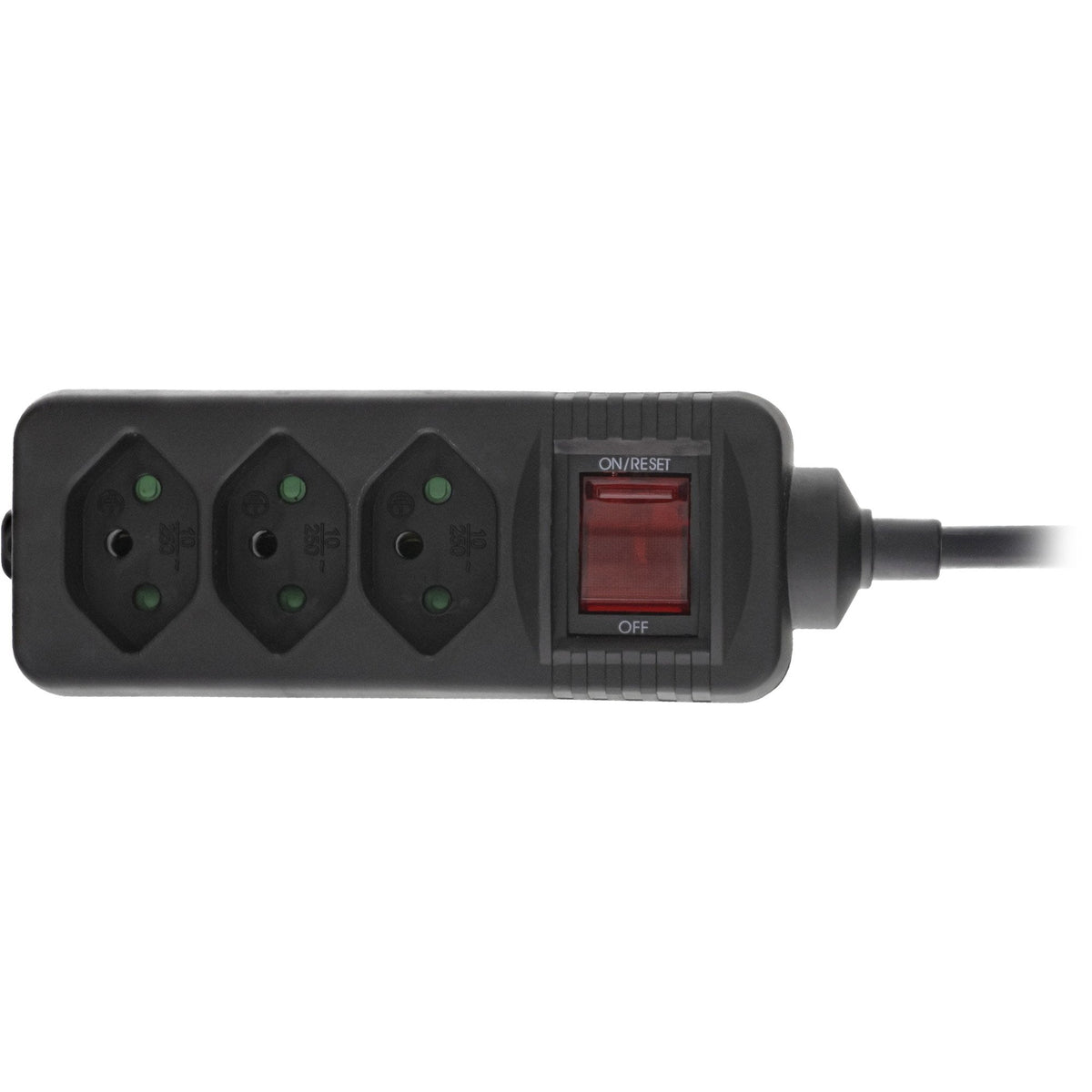 Regleta De Enchufes Inline Suiza, 3 Vías, Con Interruptor, 1,5 M, Negro