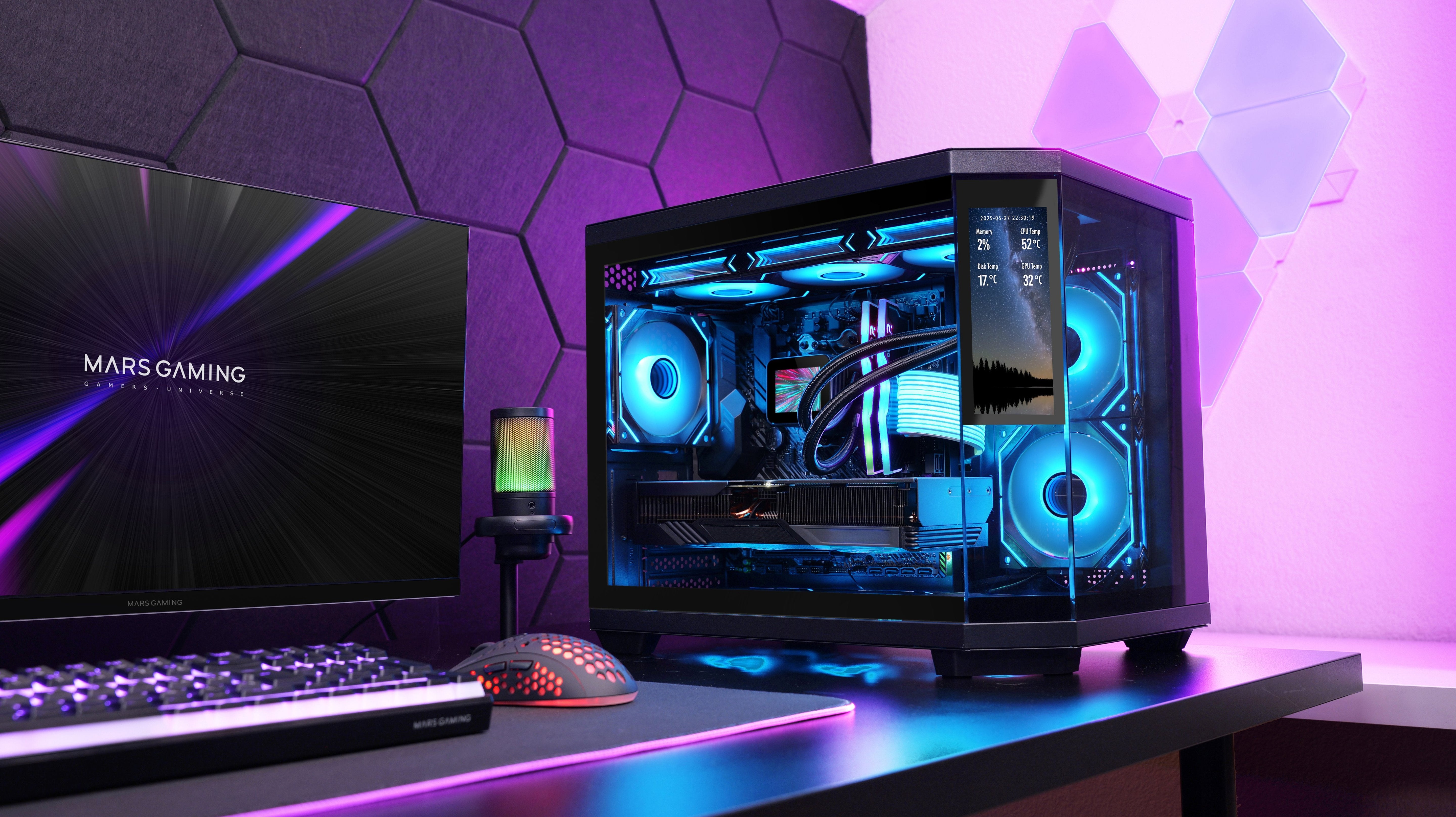 Caja Microatx Mc3t Corelcdm Negro Mars Gaming M-Atx / Usb-C X1 / Usb 3.0 X1 / Usb 2.0 X1 /2x Hdd + 3x Ssd / Pantalla Ips 7.2''