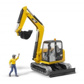 Bruder Mini Excavadora Cat Con Trabajador De La Construcción 02466