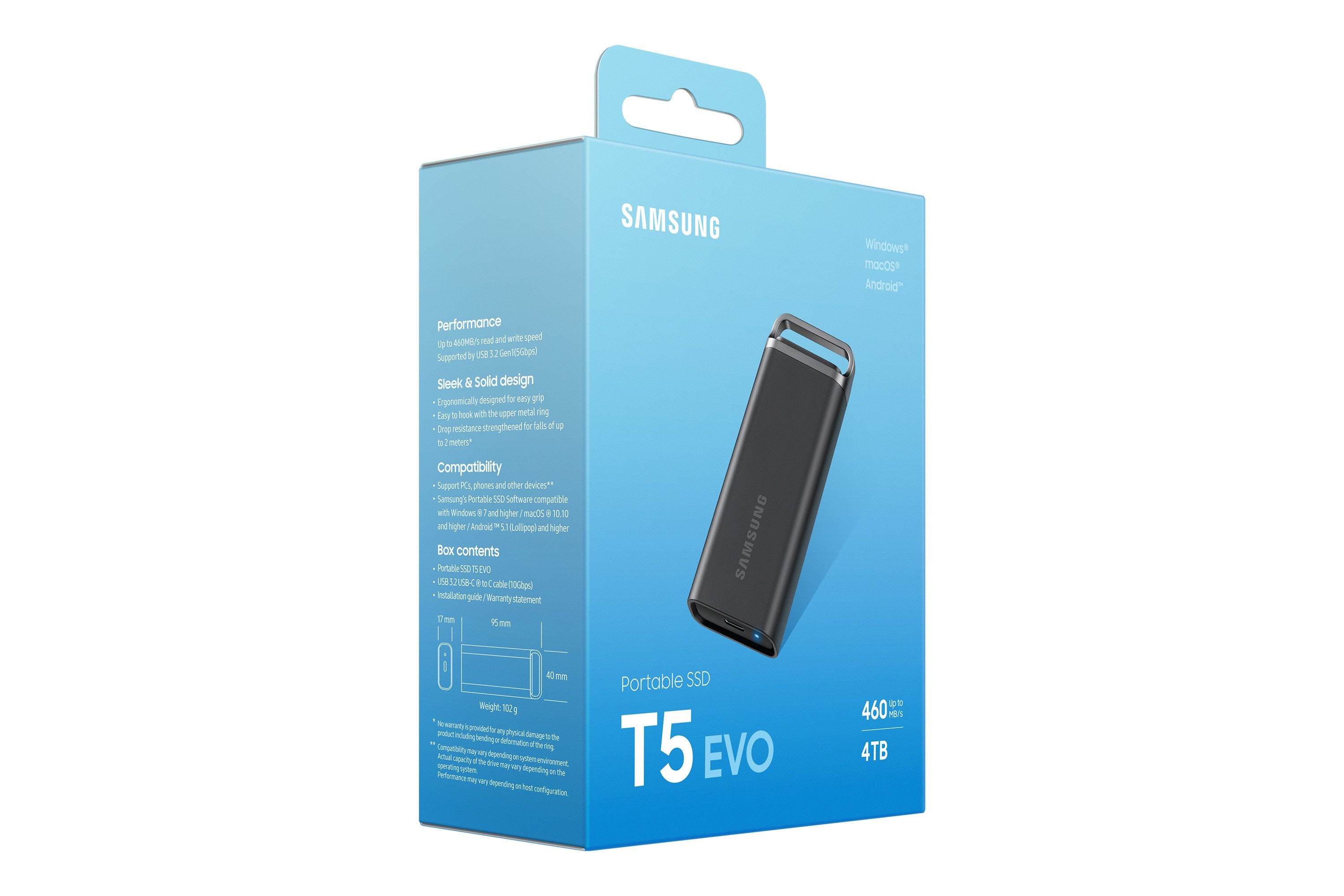 Samsung Portable Ssd T5 Evo 4 Tb, Ssd Externo Negro/Plateado, Usb 3.2 Gen 1 (5 Gbps) Mu-Ph4t0s/Eu