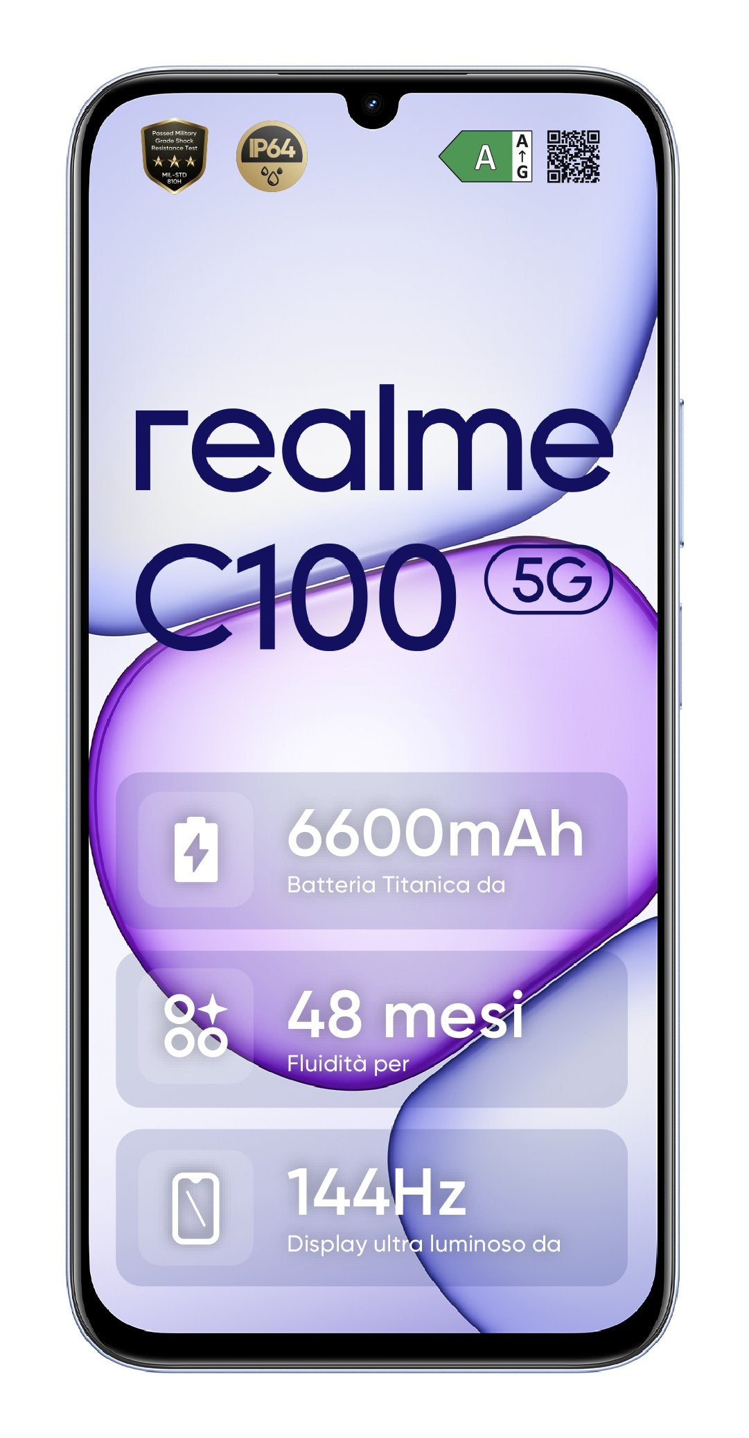 EAN 6941764486256 - realme C100 5G 17,3 cm (6.8") SIM doble Android 16.0 USB Tipo C 4 GB 256 GB 6600 mAh Púrpura imagen 1