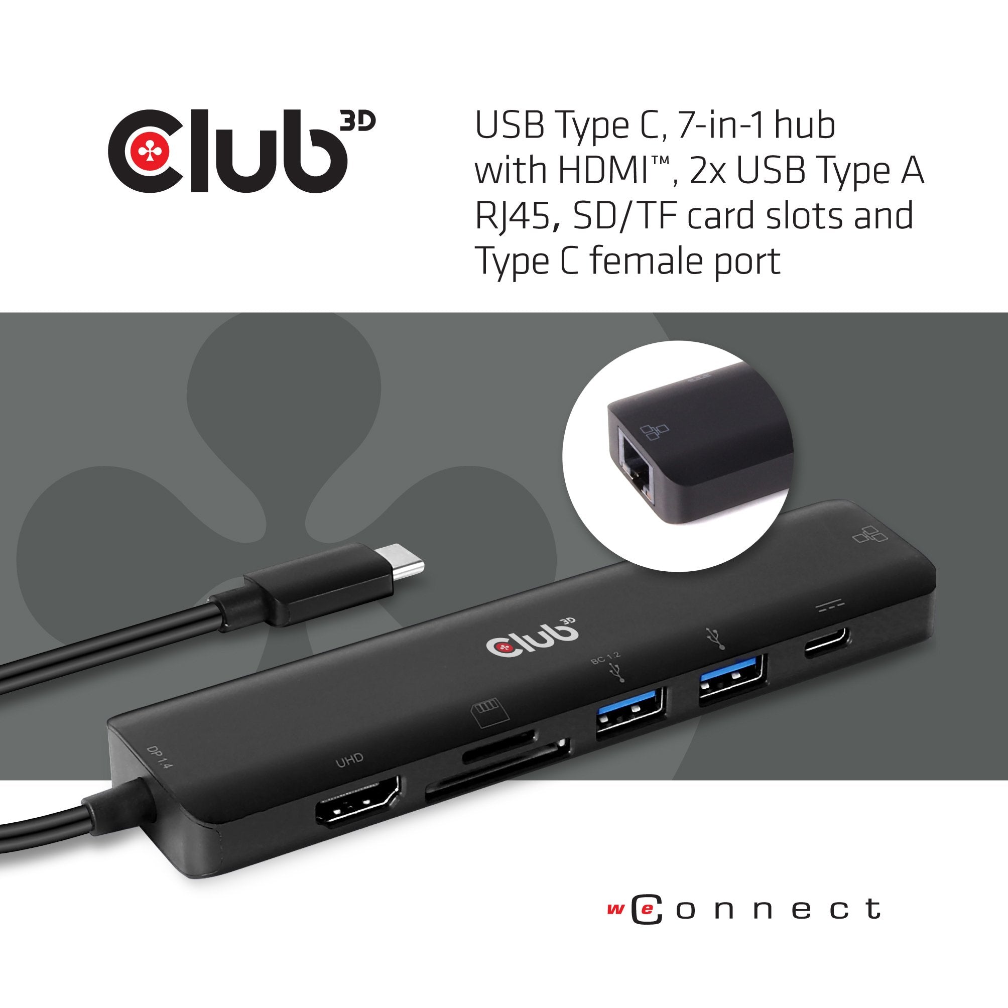 Club3d Usb-7-In1-Hub Usb-C > Hdmi/2xusb/Usb-C/Rj45/Sd/Msd Retail