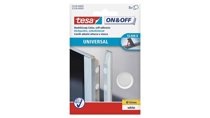 Tesa On&Off Universal Velcro Puntos Blanco 8 Piezas 16mm Redondo